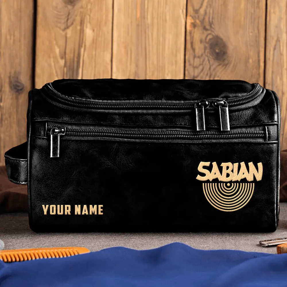 Sabian Drums Exclusive Logo - Personalized Leather Toiletry Bag QTDR210425A1SBN - Black