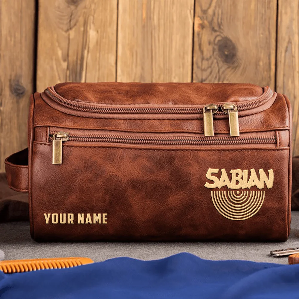 Sabian Drums Exclusive Logo - Personalized Leather Toiletry Bag QTDR210425A1SBN - Dark Brown