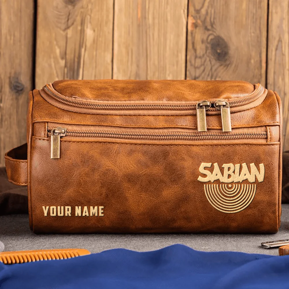 Sabian Drums Exclusive Logo - Personalized Leather Toiletry Bag QTDR210425A1SBN - Light Brown