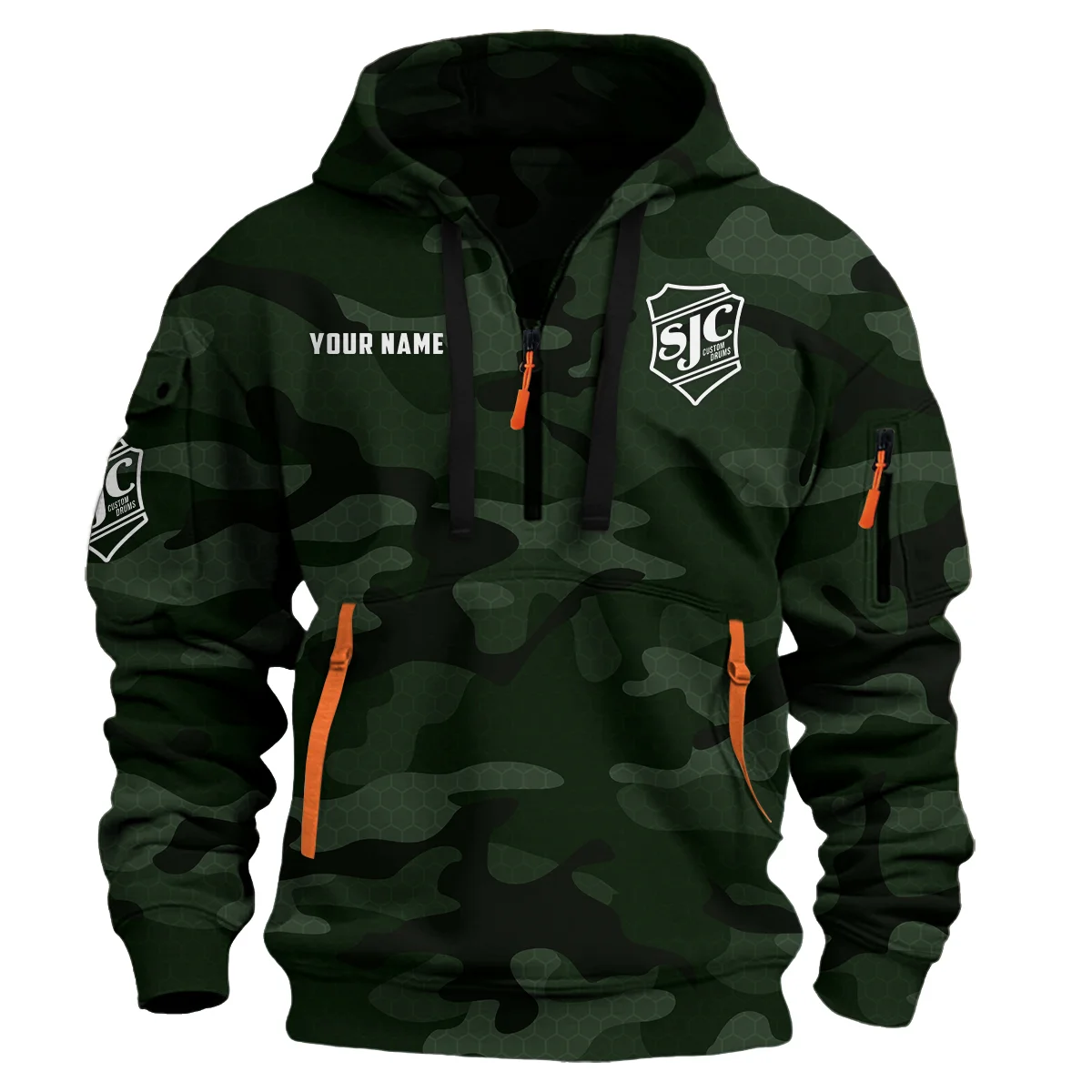 SJC Custom Drums Exclusive Logo - Personalized Hoodie Half Zipper QTDR210425A3SJC - Dark Green