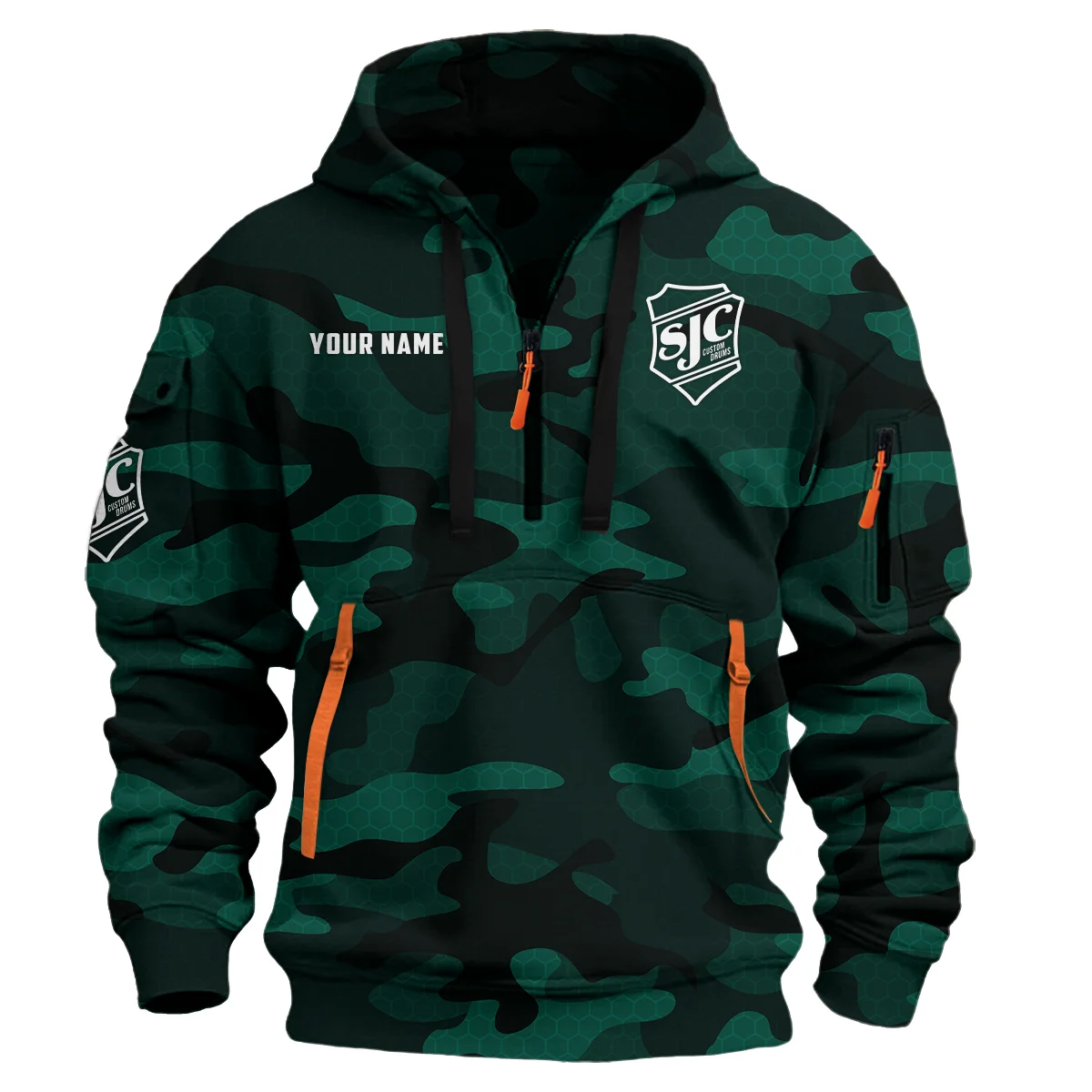 SJC Custom Drums Exclusive Logo - Personalized Hoodie Half Zipper QTDR210425A3SJC - Green