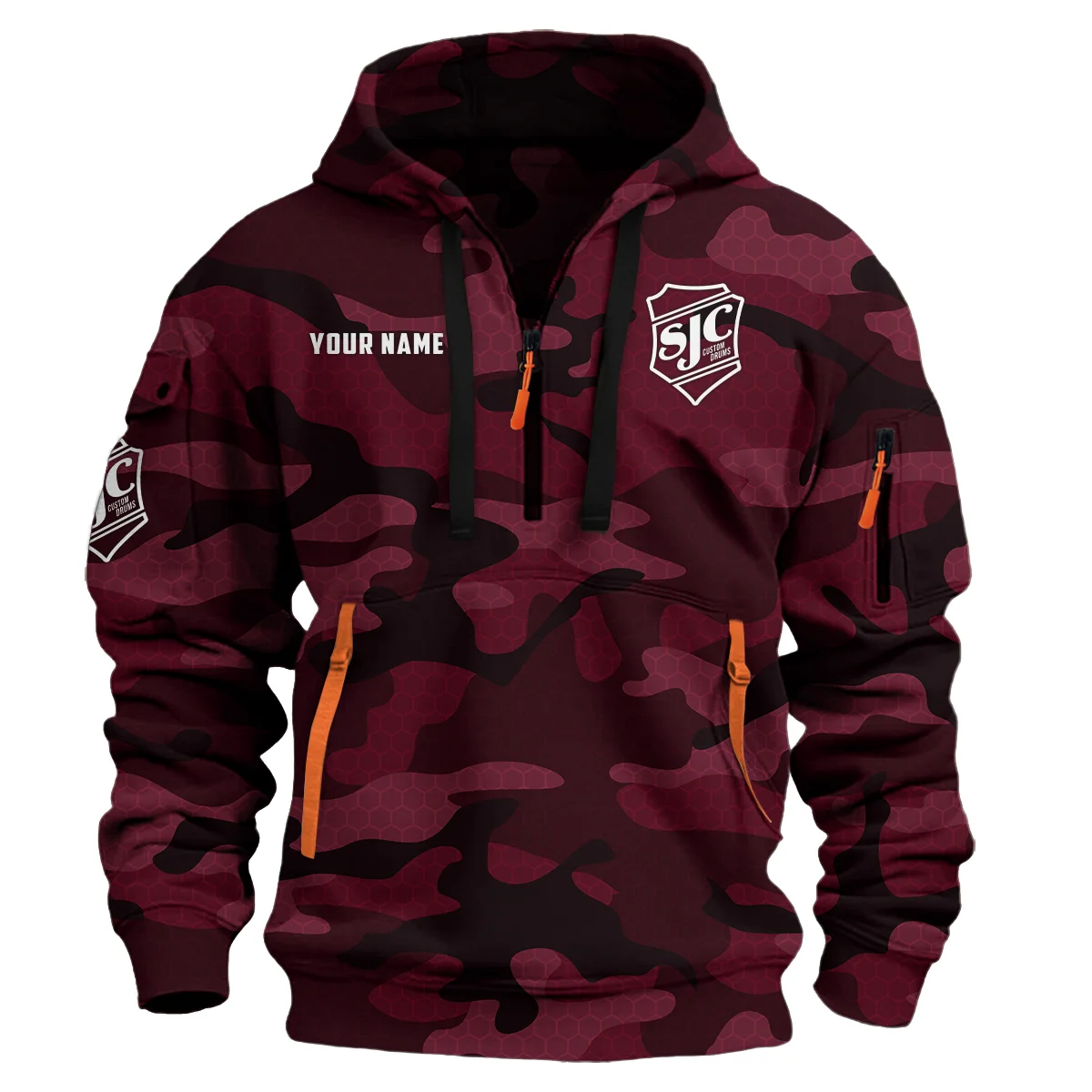 SJC Custom Drums Exclusive Logo - Personalized Hoodie Half Zipper QTDR210425A3SJC - Maroon