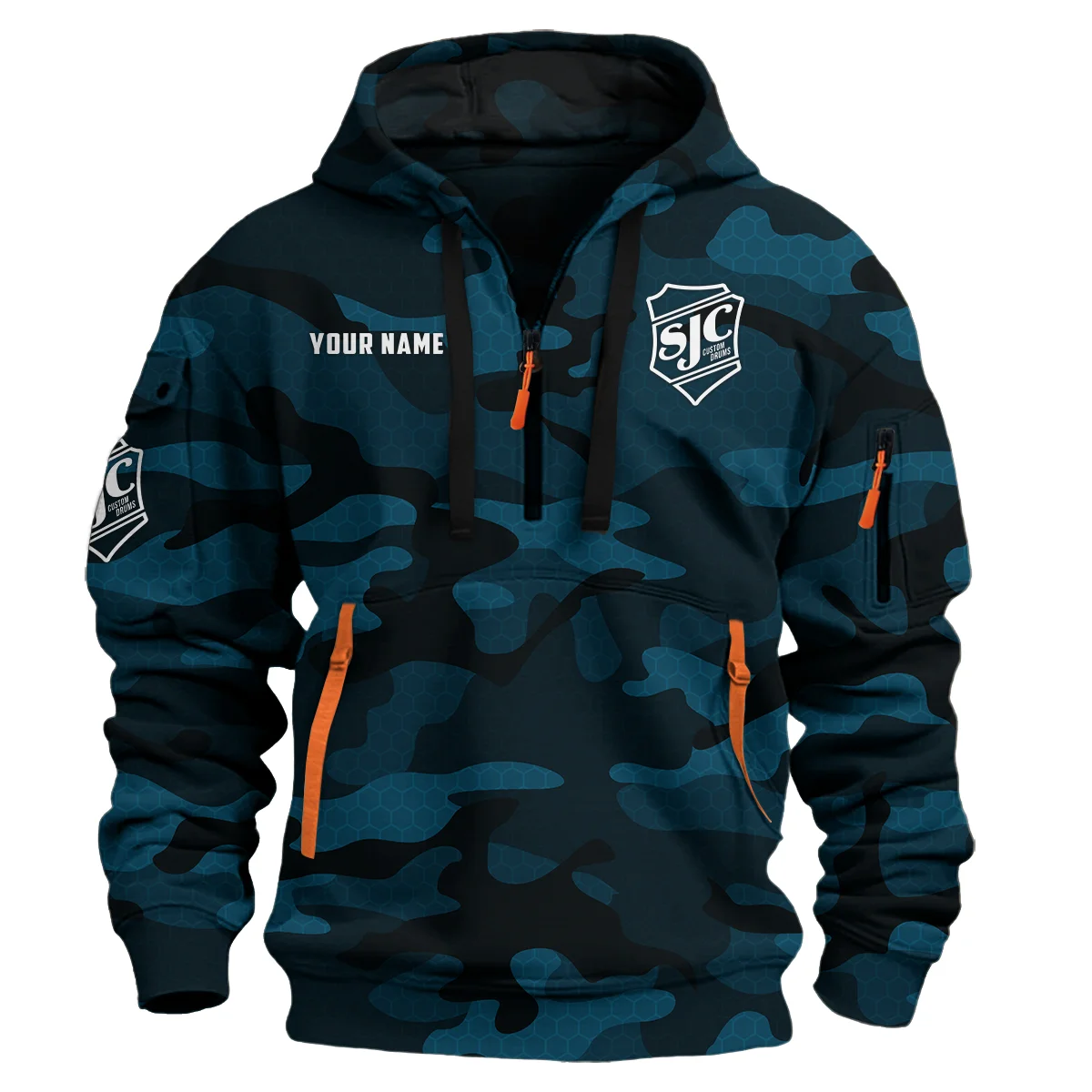 SJC Custom Drums Exclusive Logo - Personalized Hoodie Half Zipper QTDR210425A3SJC - Navy Blue 