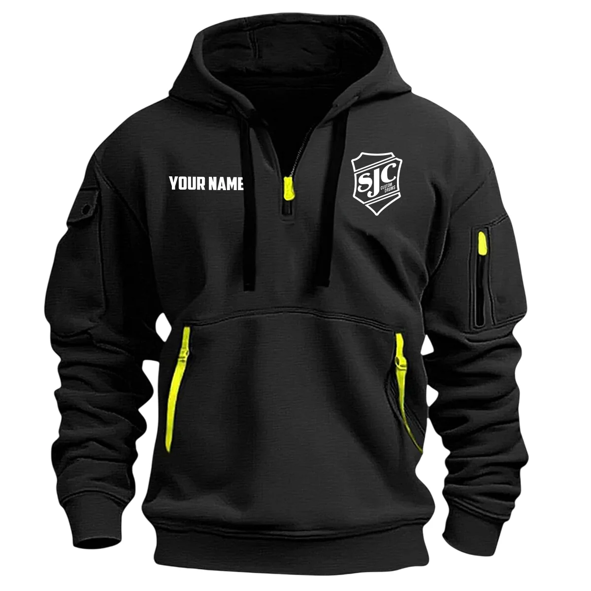 SJC Custom Drums Exclusive Logo - Personalized Hoodie Half Zipper QTDR210425A4SJC - Black