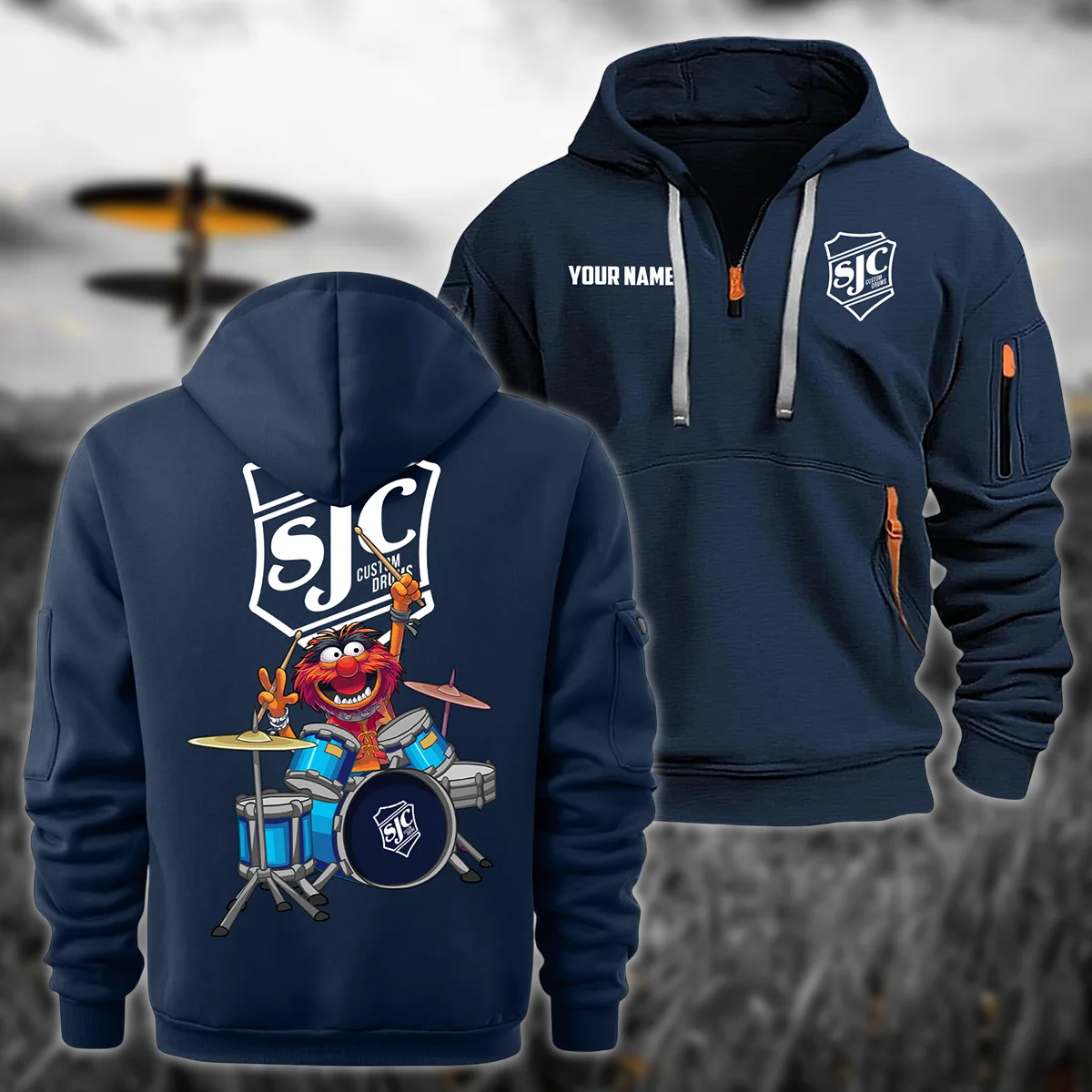 SJC Custom Drums Exclusive Logo - Personalized Hoodie Half Zipper QTDR210425A4SJC - Navy