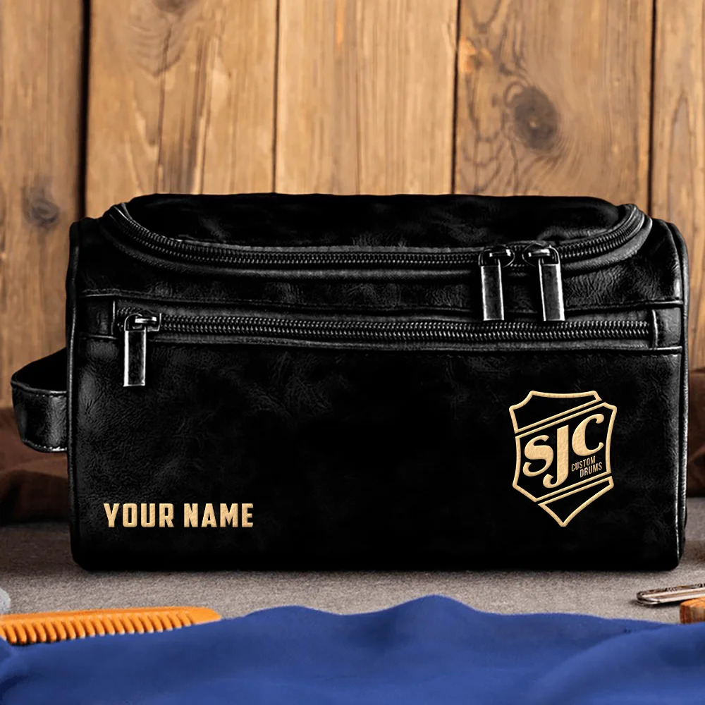 SJC Custom Drums Exclusive Logo - Personalized Leather Toiletry Bag QTDR210425A1SJC - Black