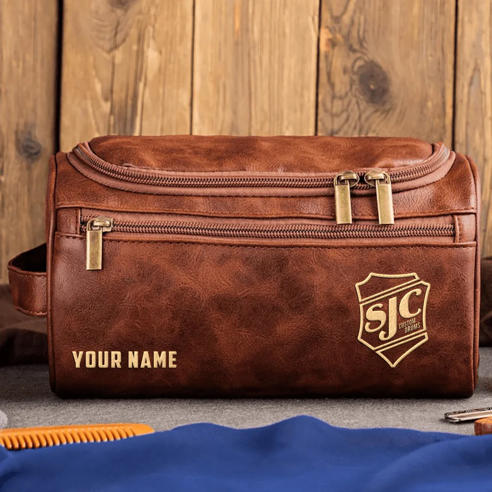 SJC Custom Drums Exclusive Logo - Personalized Leather Toiletry Bag QTDR210425A1SJC - Dark Brown