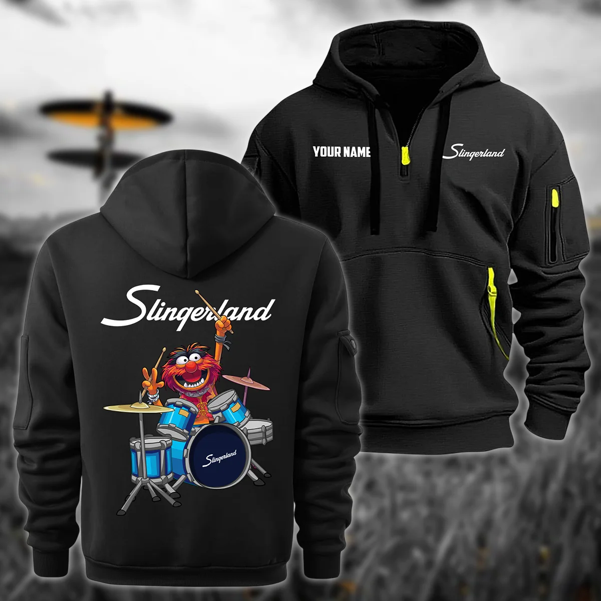 SJC Custom Drums Exclusive Logo - Personalized Hoodie Half Zipper QTDR210425A4SJC - Khaki