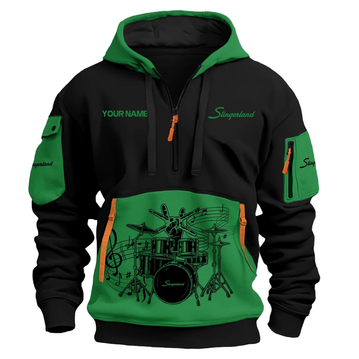 Slingerland Drums Exclusive Logo - Personalized Hoodie Half Zipper QTDRU260425A1SLG - Green
