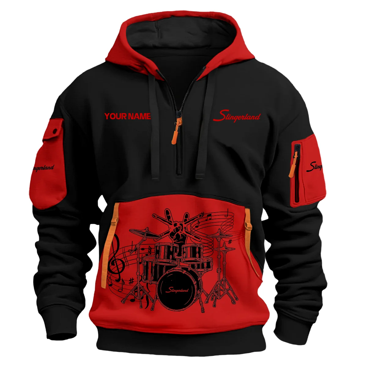 Slingerland Drums Exclusive Logo - Personalized Hoodie Half Zipper QTDRU260425A1SLG - Red