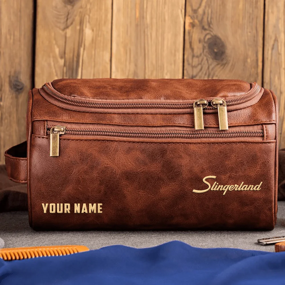 Slingerland Drums Exclusive Logo - Personalized Leather Toiletry Bag QTDR210425A1SLG - Dark Brown
