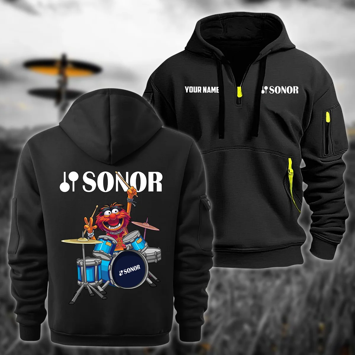 Sonor Drums Exclusive Logo - Personalized Hoodie Half Zipper QTDR210425A4SNR - Black