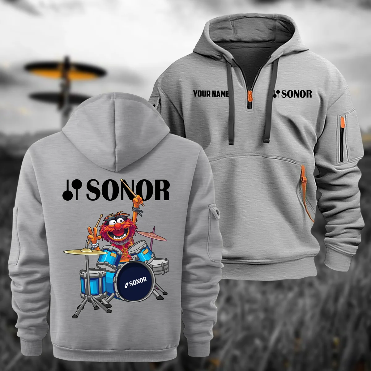 Sonor Drums Exclusive Logo - Personalized Hoodie Half Zipper QTDR210425A4SNR - Gray