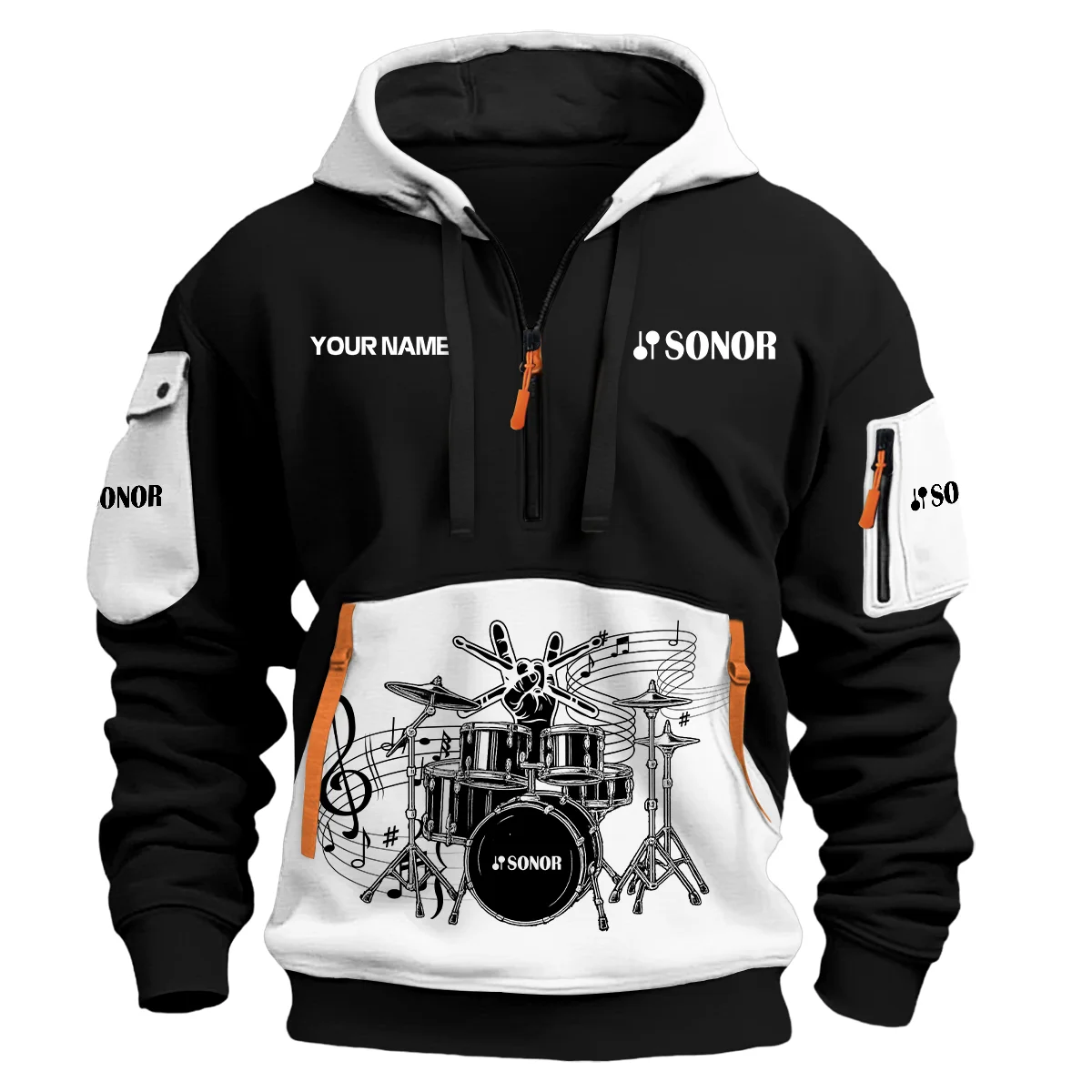 Sonor Drums Exclusive Logo - Personalized Hoodie Half Zipper QTDRU260425A1SNR - White