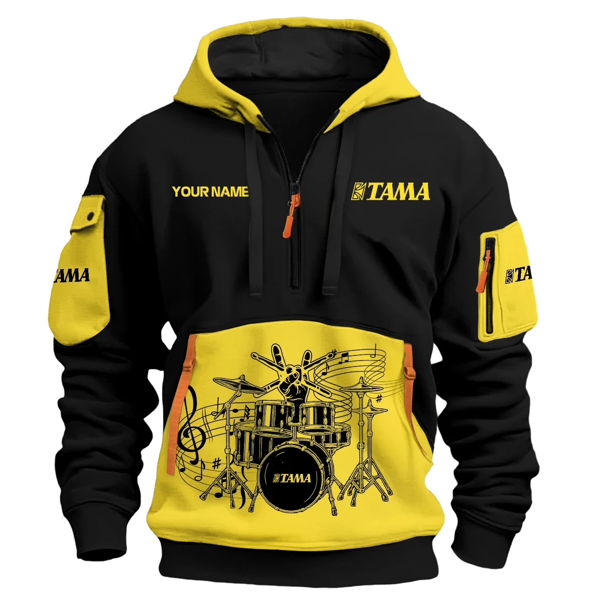 Tama Drums Exclusive Logo - Personalized Hoodie Half Zipper QTDRU260425A1TAM - Yellow