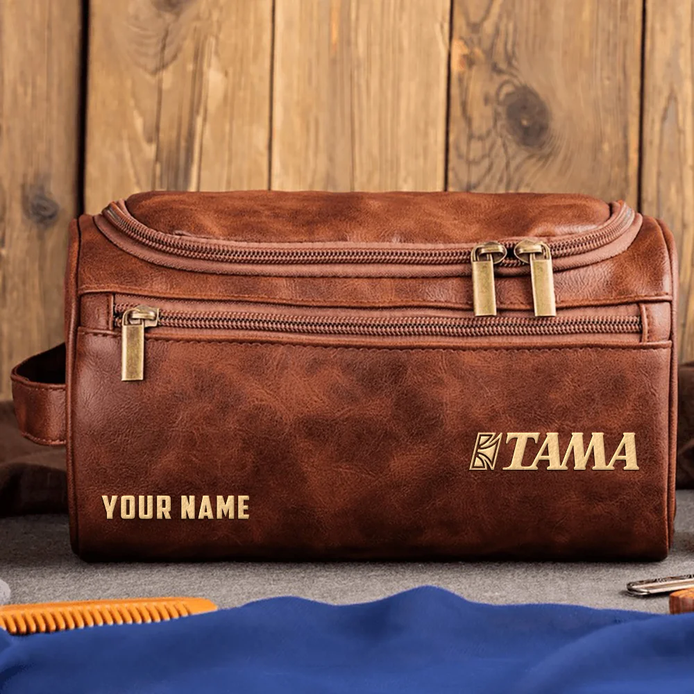 Tama Drums Exclusive Logo - Personalized Leather Toiletry Bag QTDR210425A1TAM - Dark Brown