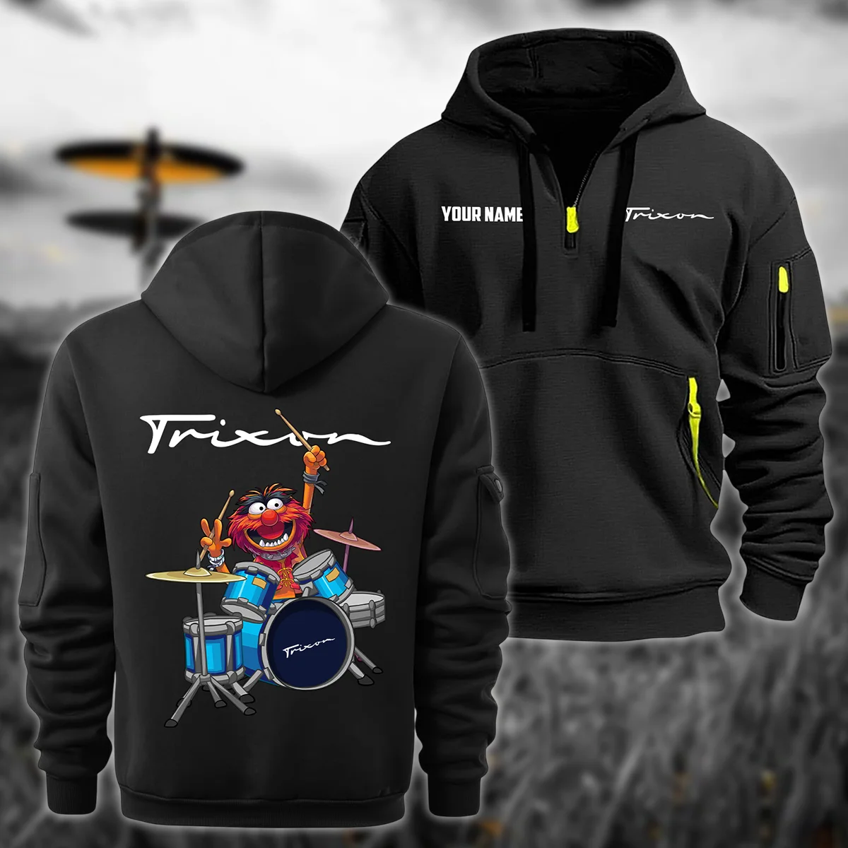 Trixon Drums Exclusive Logo - Personalized Hoodie Half Zipper QTDR210425A4TRX - Black