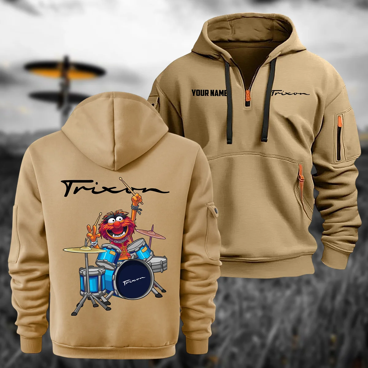 Trixon Drums Exclusive Logo - Personalized Hoodie Half Zipper QTDR210425A4TRX - Khaki