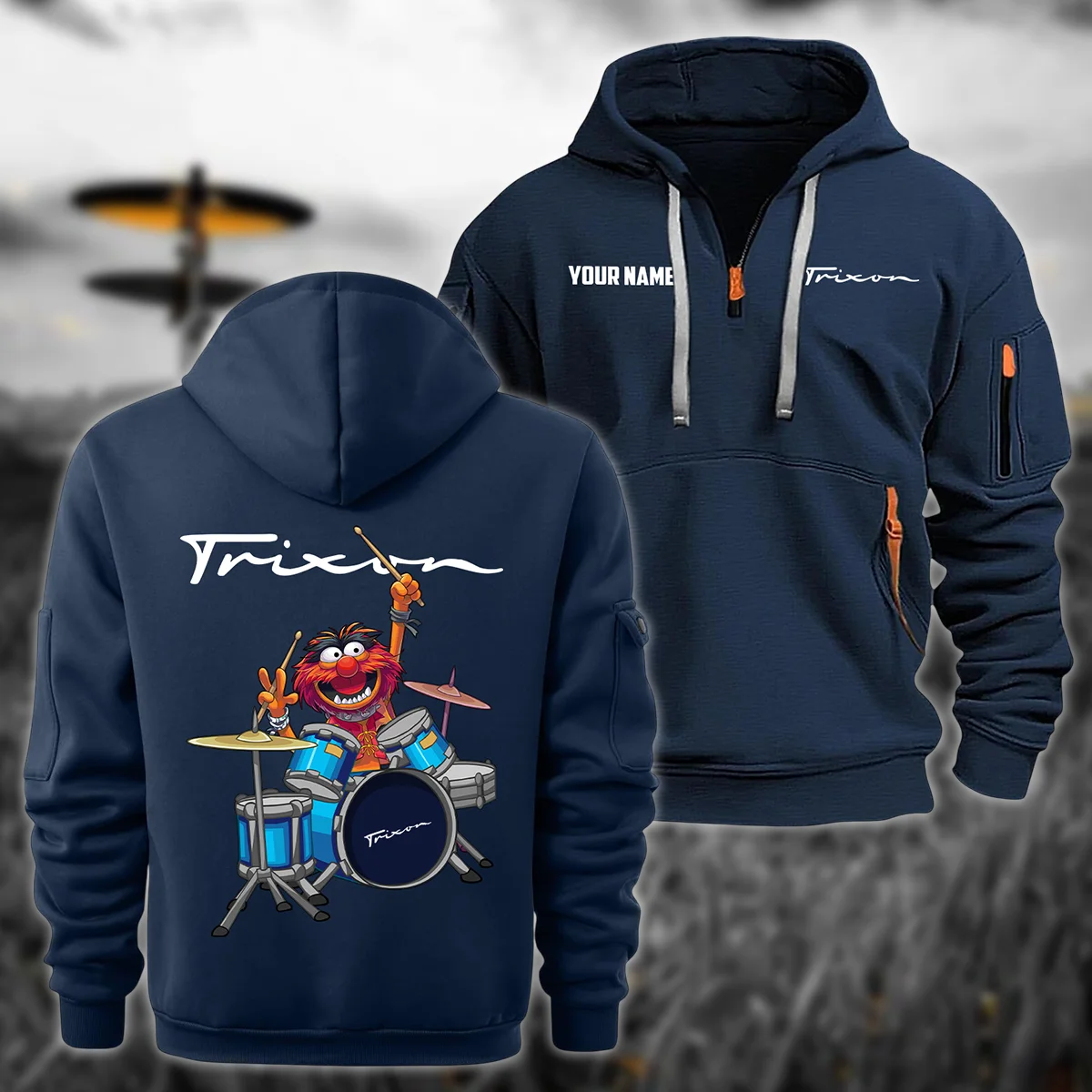 Trixon Drums Exclusive Logo - Personalized Hoodie Half Zipper QTDR210425A4TRX - Navy