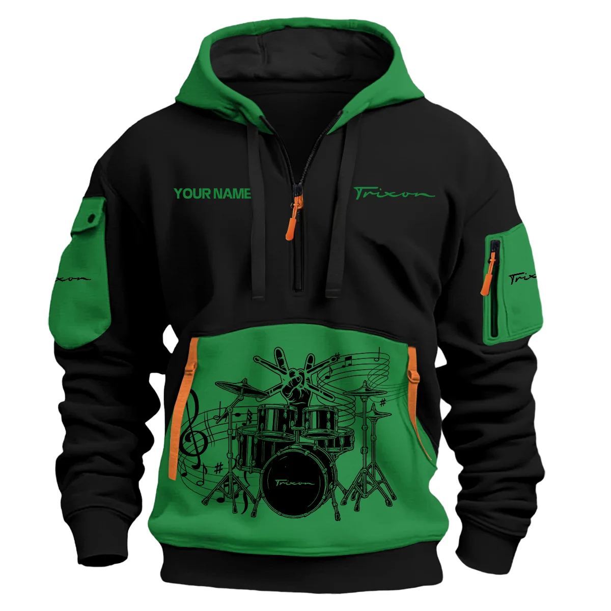 Trixon Drums Exclusive Logo - Personalized Hoodie Half Zipper QTDRU260425A1TRX - Green
