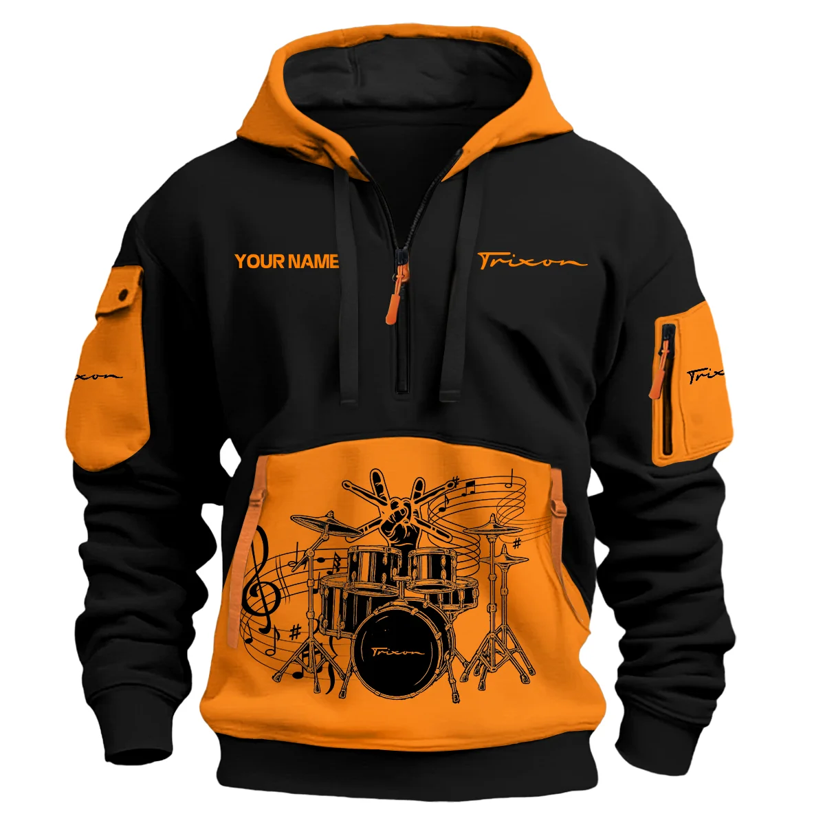 Trixon Drums Exclusive Logo - Personalized Hoodie Half Zipper QTDRU260425A1TRX - Orange
