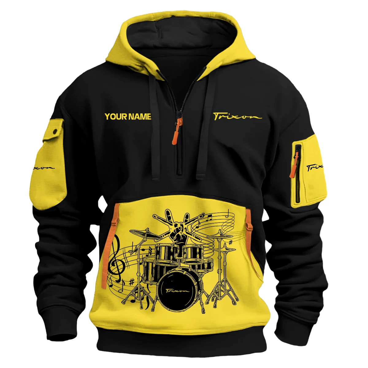 Trixon Drums Exclusive Logo - Personalized Hoodie Half Zipper QTDRU260425A1TRX - Yellow