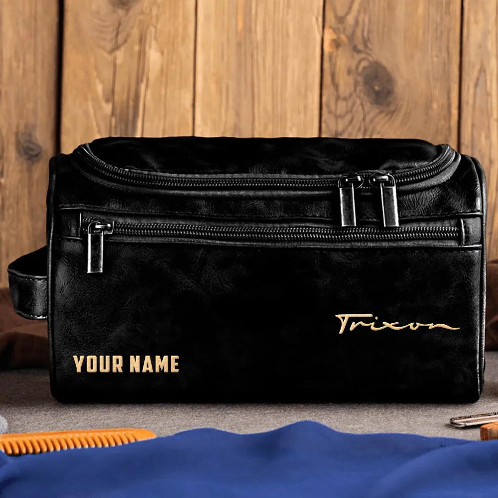 Trixon Drums Exclusive Logo - Personalized Leather Toiletry Bag QTDR210425A1TRX - Black