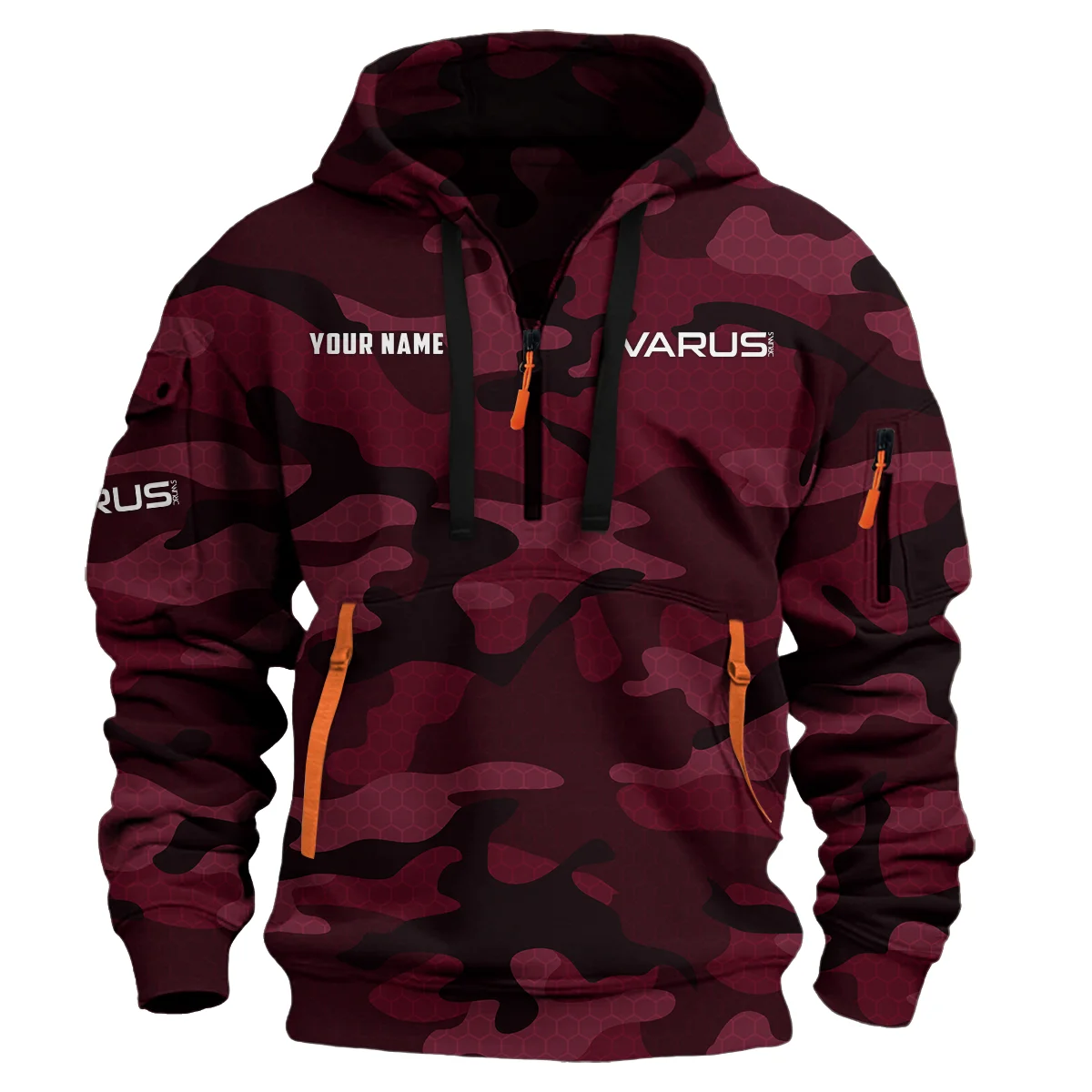 Varus Drums Exclusive Logo - Personalized Hoodie Half Zipper QTDR210425A3VRS - Maroon