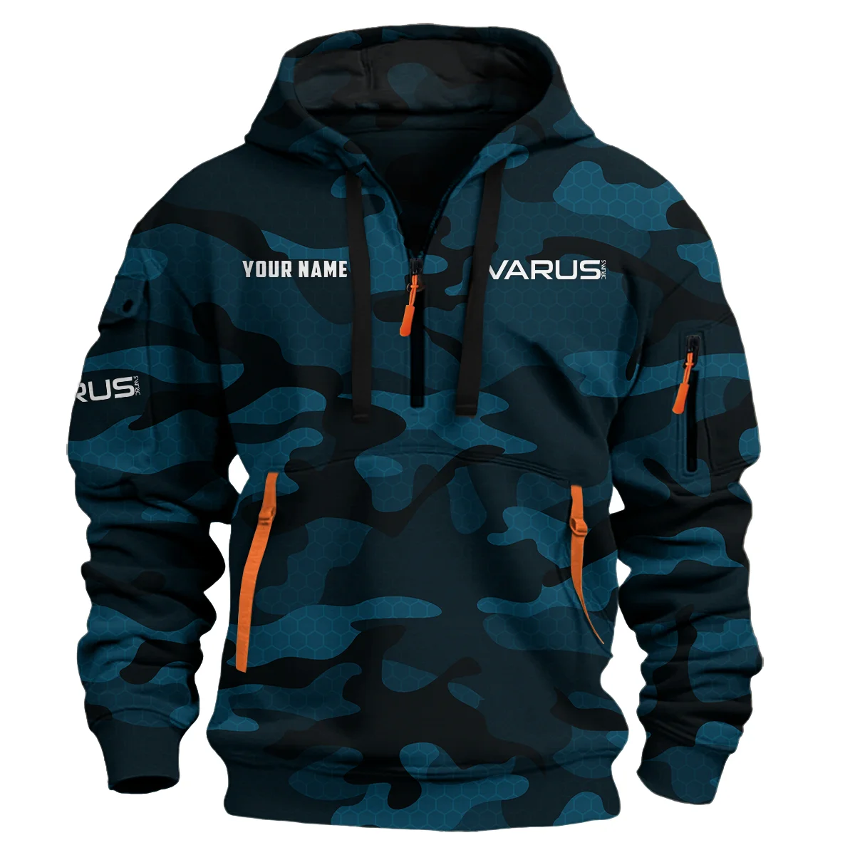 Varus Drums Exclusive Logo - Personalized Hoodie Half Zipper QTDR210425A3VRS - Navy Blue 