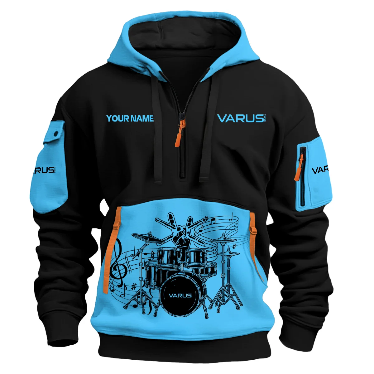 Varus Drums Exclusive Logo - Personalized Hoodie Half Zipper QTDRU260425A1VRS - Light Blue 