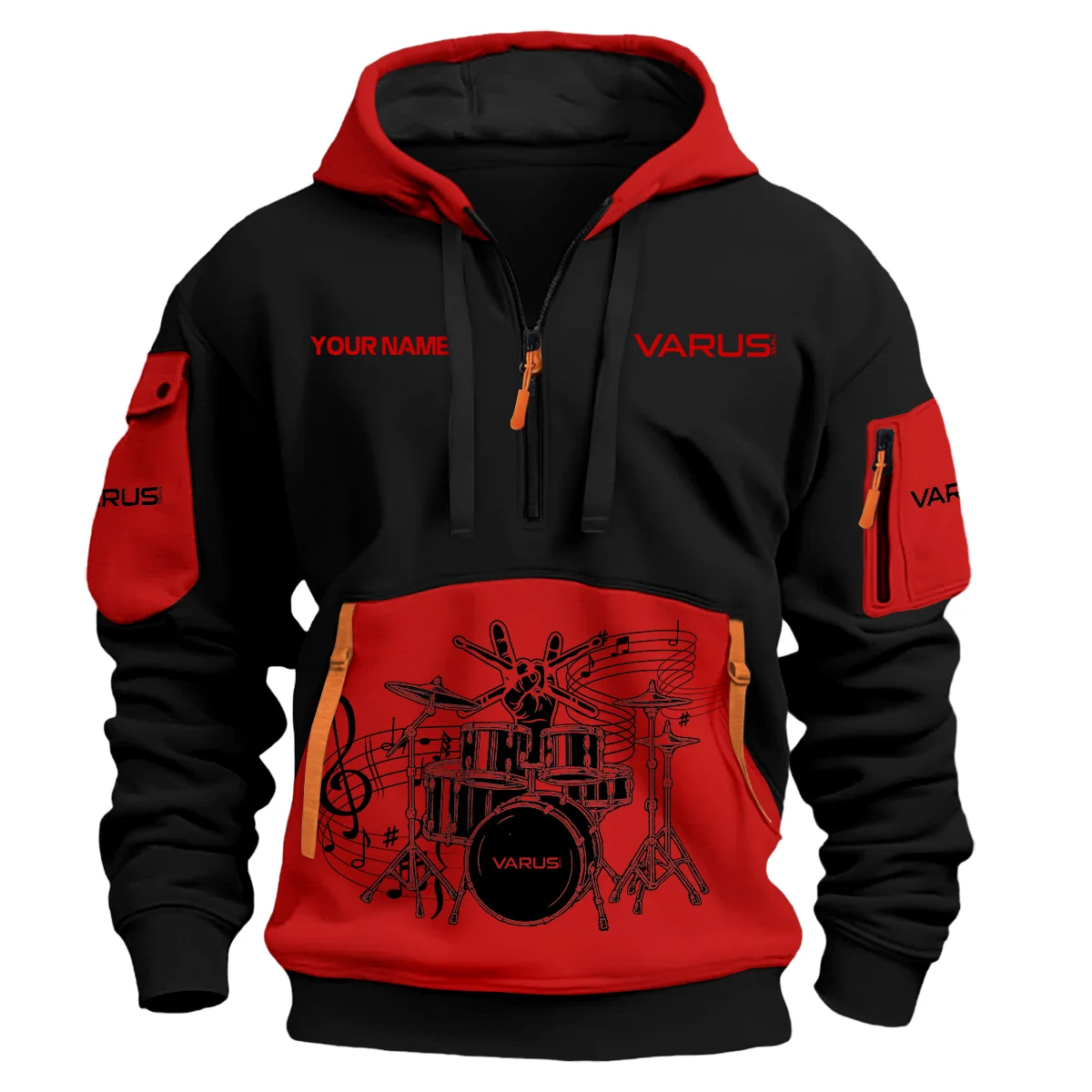 Varus Drums Exclusive Logo - Personalized Hoodie Half Zipper QTDRU260425A1VRS - Red