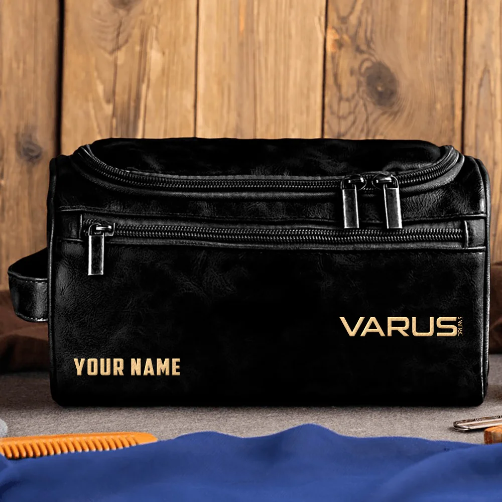 Varus Drums Exclusive Logo - Personalized Leather Toiletry Bag QTDR210425A1VRS - Black