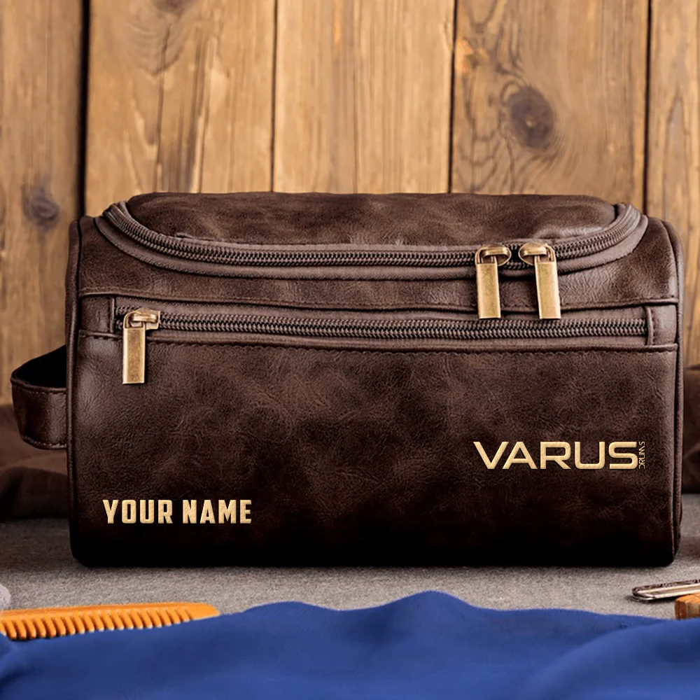 Varus Drums Exclusive Logo - Personalized Leather Toiletry Bag QTDR210425A1VRS - Coffee