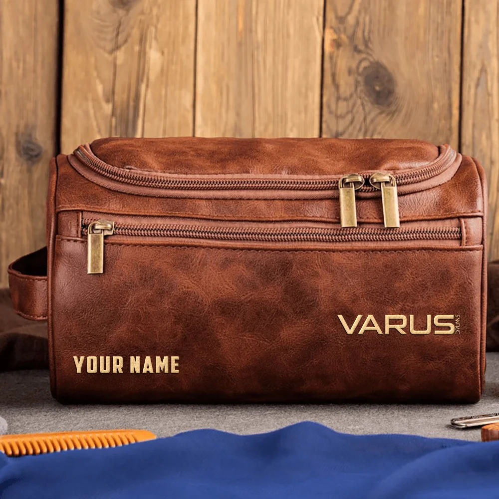 Varus Drums Exclusive Logo - Personalized Leather Toiletry Bag QTDR210425A1VRS - Dark Brown