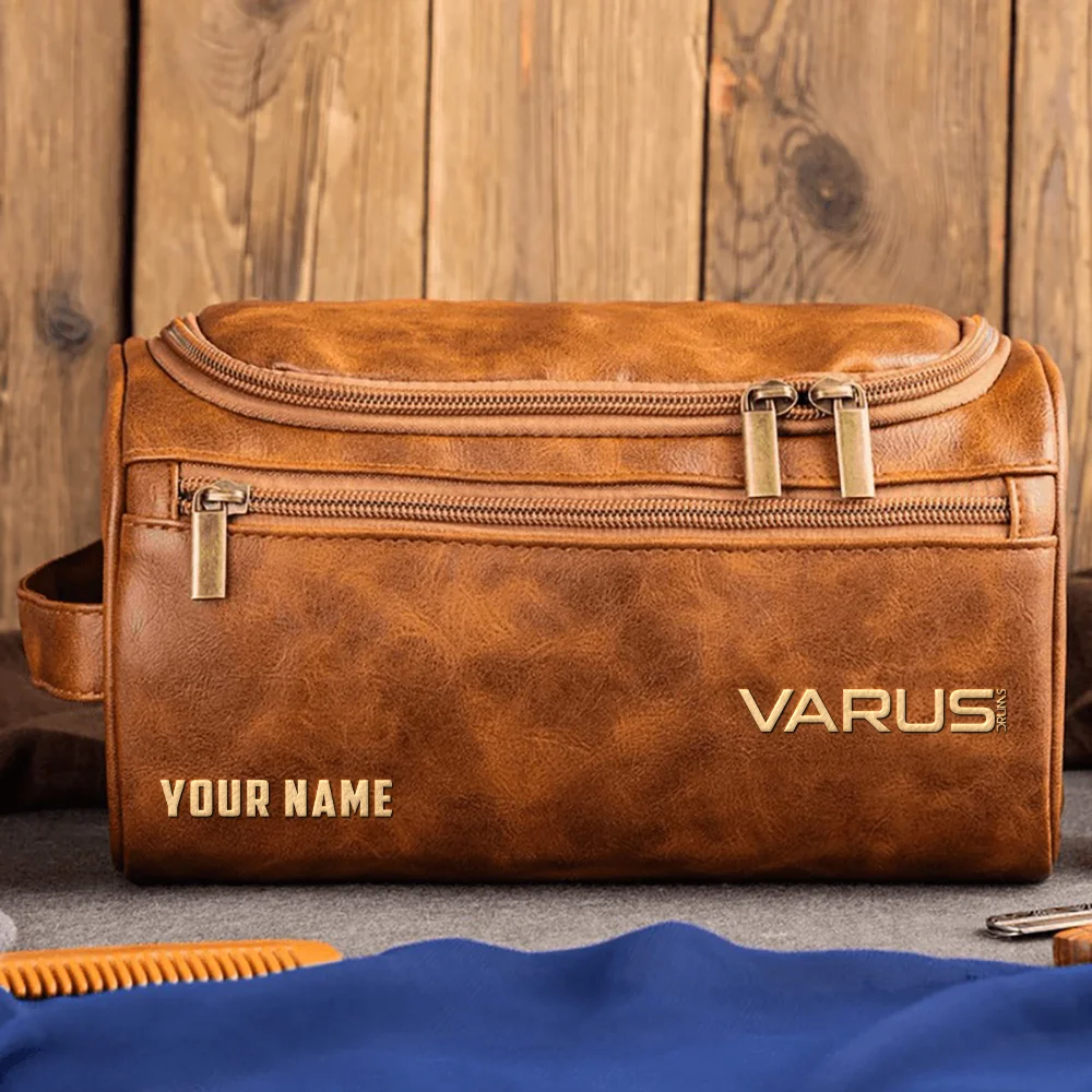 Varus Drums Exclusive Logo - Personalized Leather Toiletry Bag QTDR210425A1VRS - Light Brown