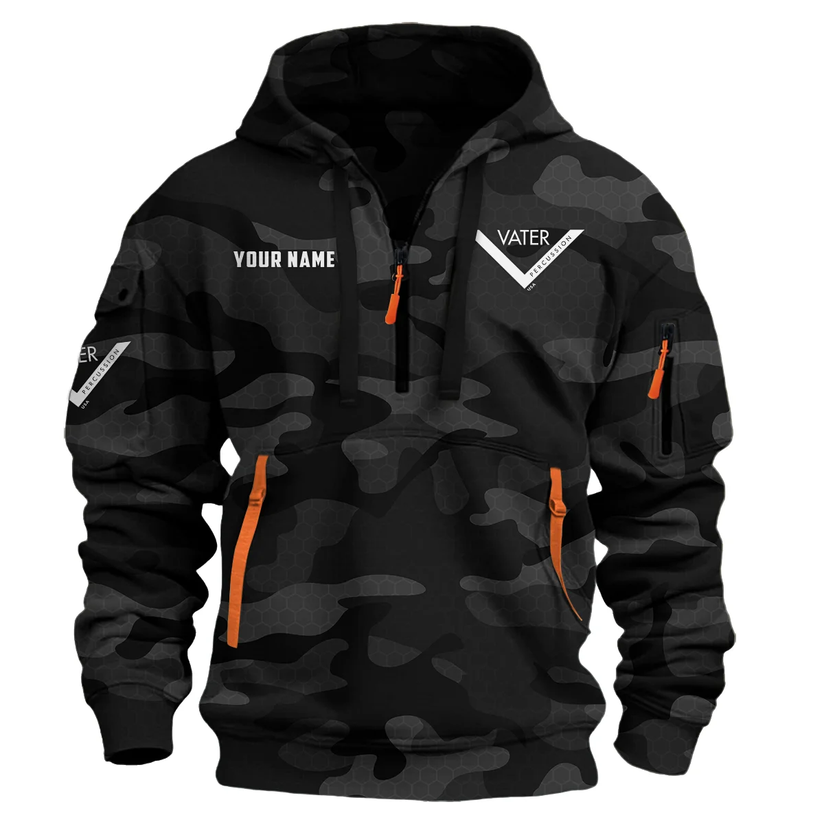 Vater Drums Exclusive Logo - Personalized Hoodie Half Zipper QTDR210425A3VTR - Black