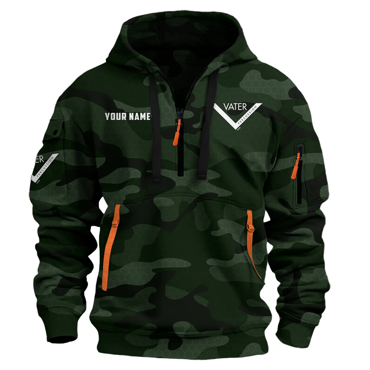 Vater Drums Exclusive Logo - Personalized Hoodie Half Zipper QTDR210425A3VTR - Dark Green