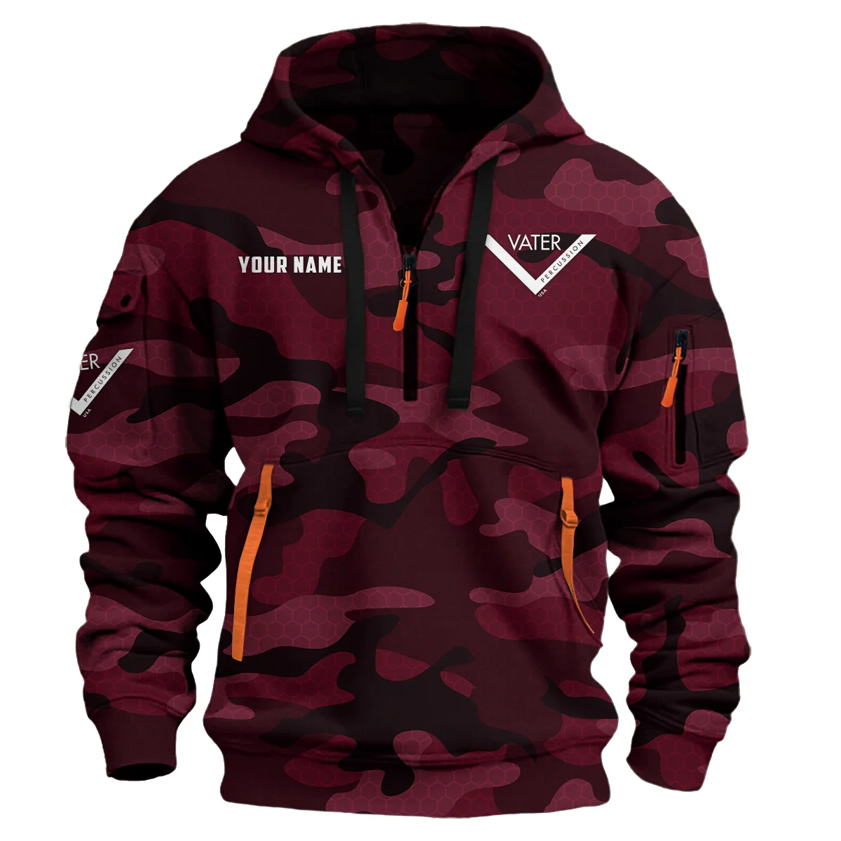 Vater Drums Exclusive Logo - Personalized Hoodie Half Zipper QTDR210425A3VTR - Maroon