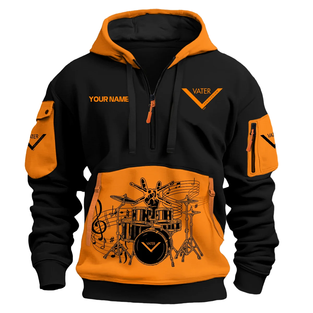 Vater Drums Exclusive Logo - Personalized Hoodie Half Zipper QTDRU260425A1VTR - Orange