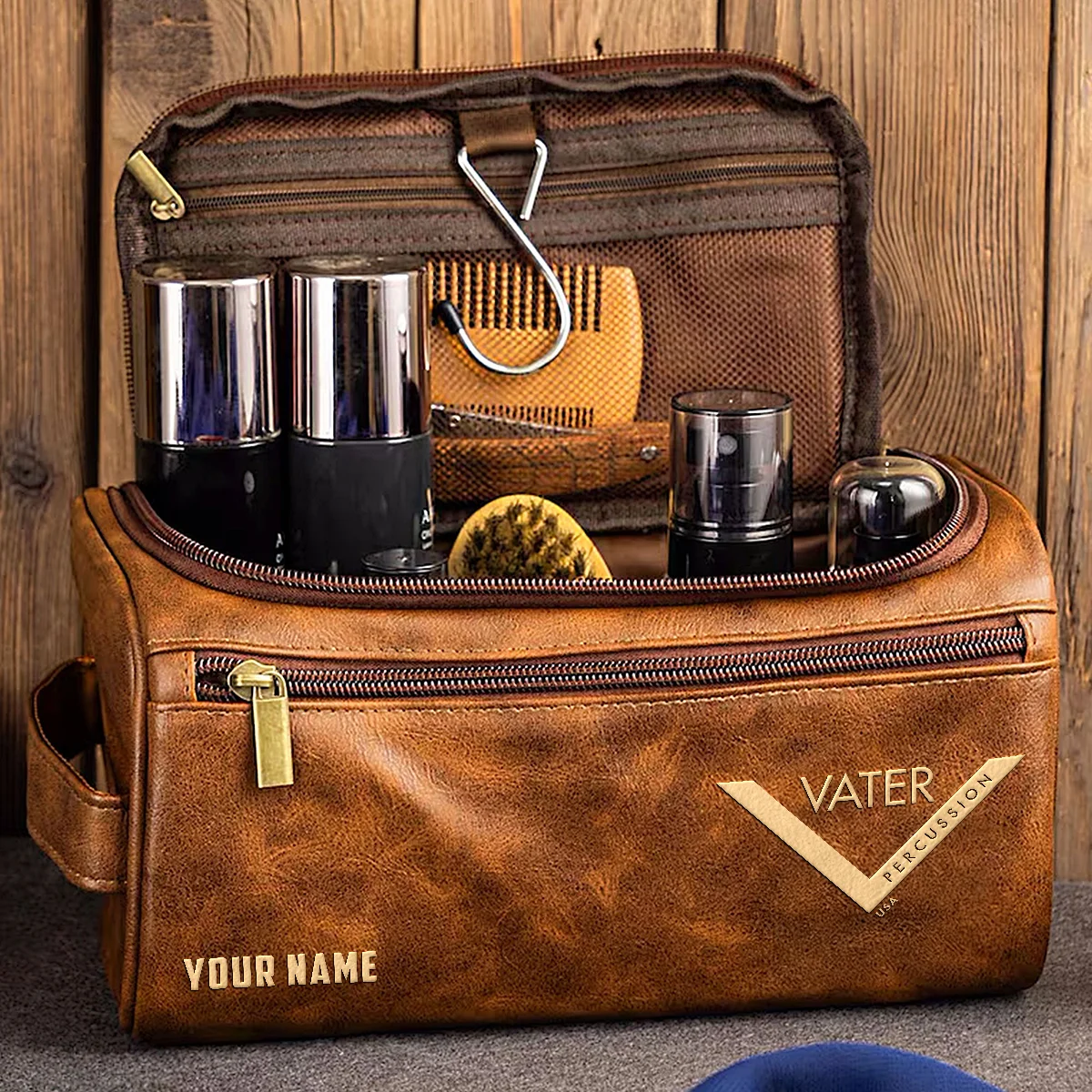 Vater Drums Exclusive Logo - Personalized Leather Toiletry Bag QTDR210425A1VTR - Black