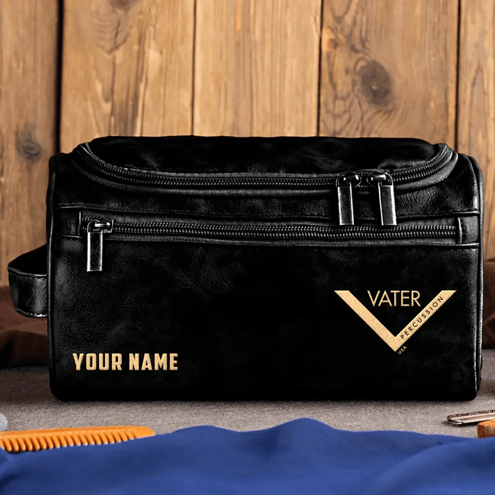 Vater Drums Exclusive Logo - Personalized Leather Toiletry Bag QTDR210425A1VTR - Black