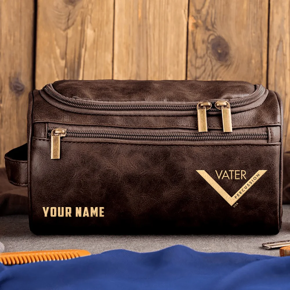 Vater Drums Exclusive Logo - Personalized Leather Toiletry Bag QTDR210425A1VTR - Coffee