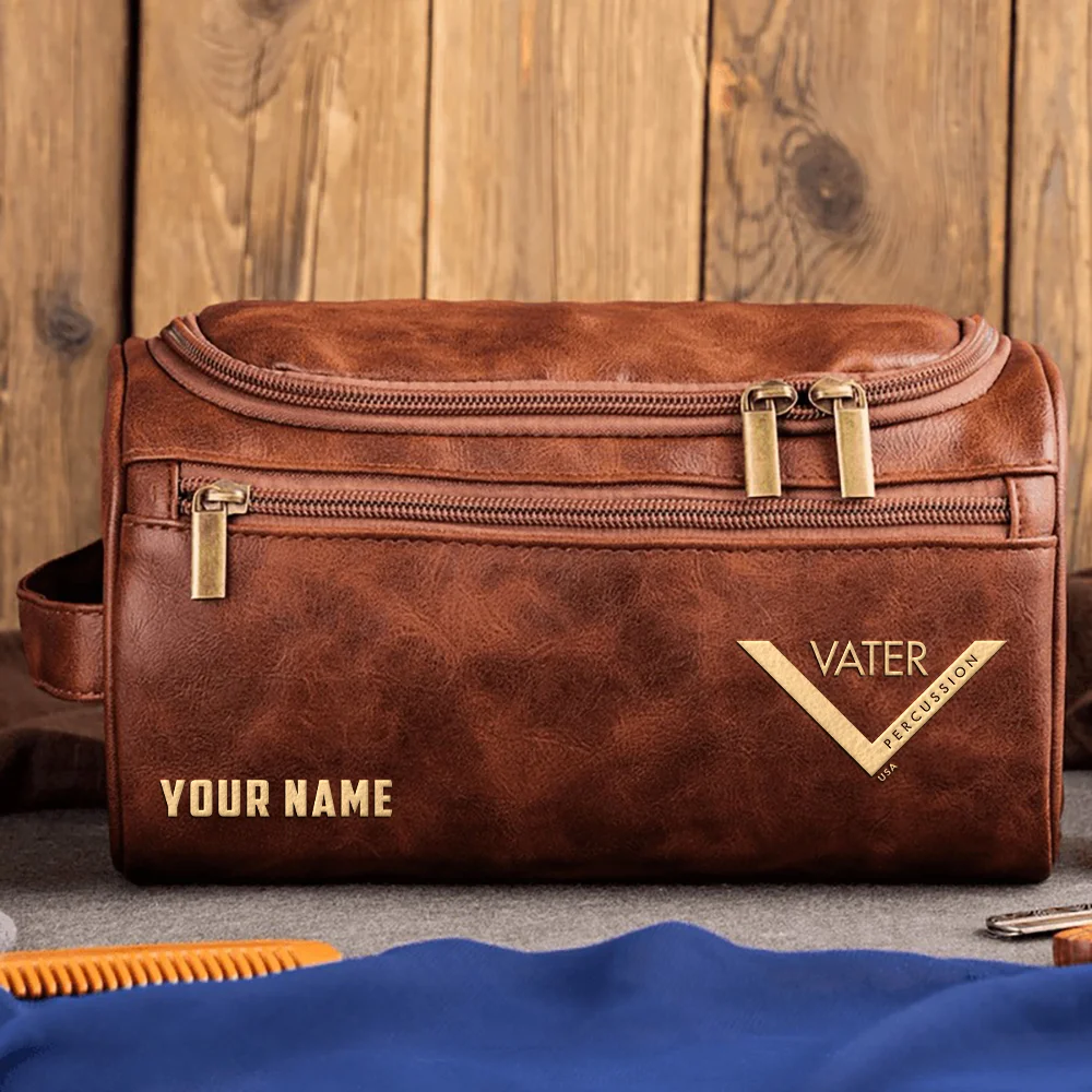 Varus Drums Exclusive Logo - Personalized Leather Toiletry Bag QTDR210425A1VRS - Light Brown