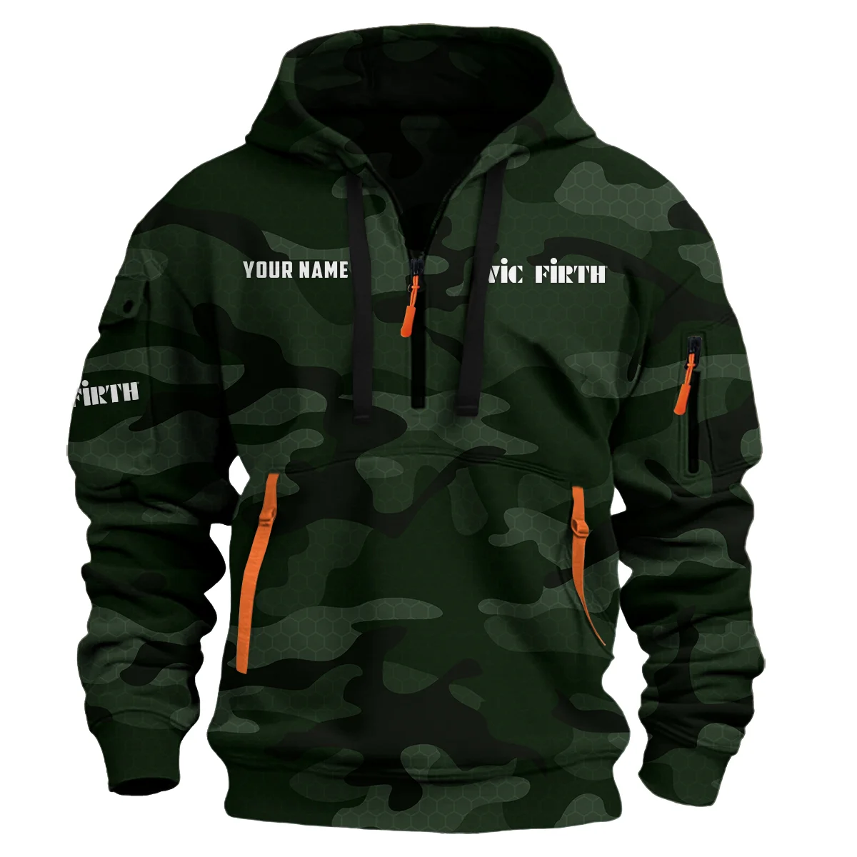 Vic Firth Drums Exclusive Logo - Personalized Hoodie Half Zipper QTDR210425A3VF - Dark Green