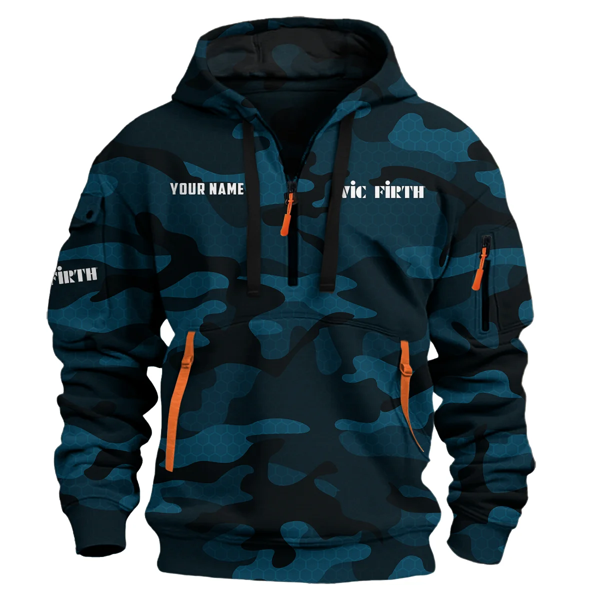 Vic Firth Drums Exclusive Logo - Personalized Hoodie Half Zipper QTDR210425A3VF - Navy Blue 