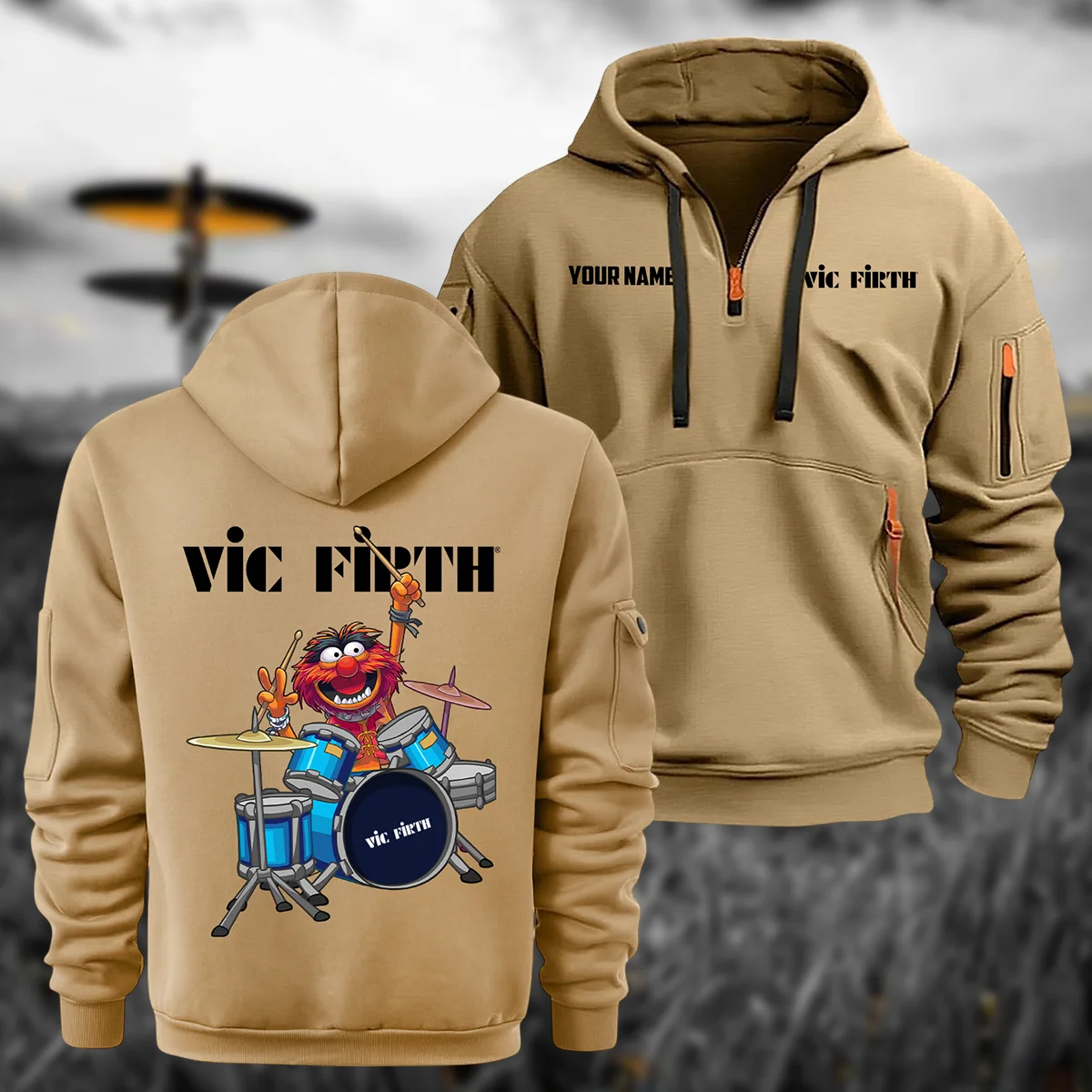 Vic Firth Drums Exclusive Logo - Personalized Hoodie Half Zipper QTDR210425A4VF - Khaki