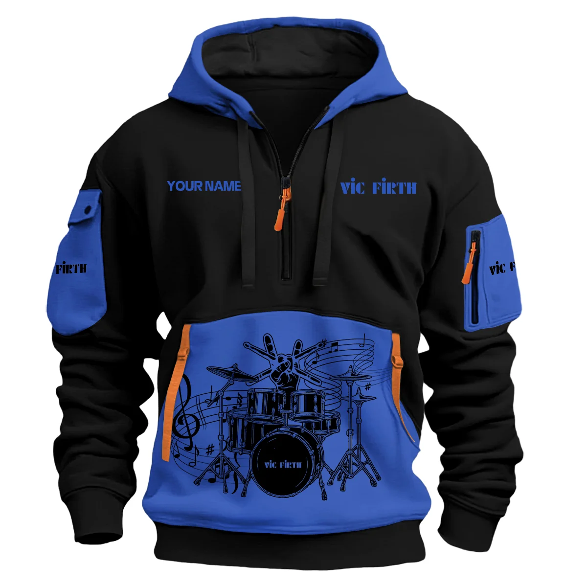 Vic Firth Drums Exclusive Logo - Personalized Hoodie Half Zipper QTDRU260425A1VF - Blue