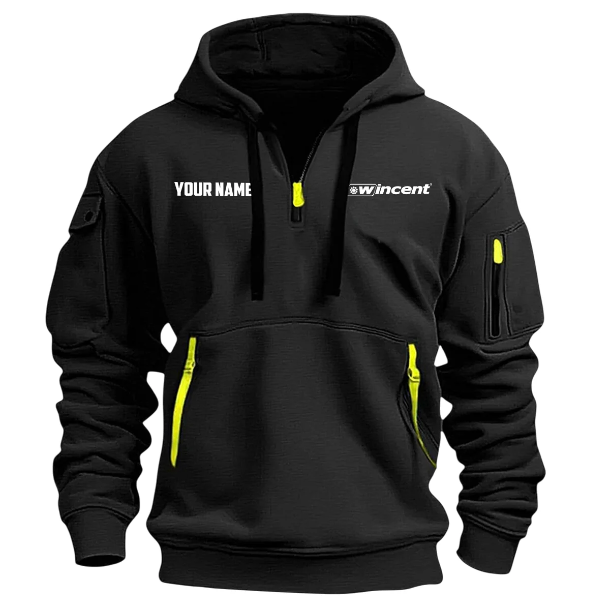 Wincent Drums Exclusive Logo - Personalized Hoodie Half Zipper QTDR210425A4WCT - Black