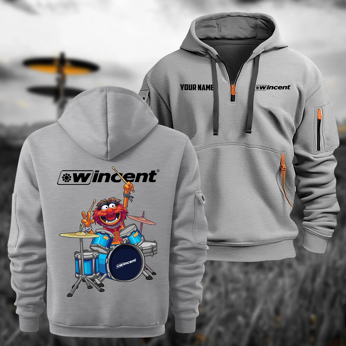 Wincent Drums Exclusive Logo - Personalized Hoodie Half Zipper QTDR210425A4WCT - Gray