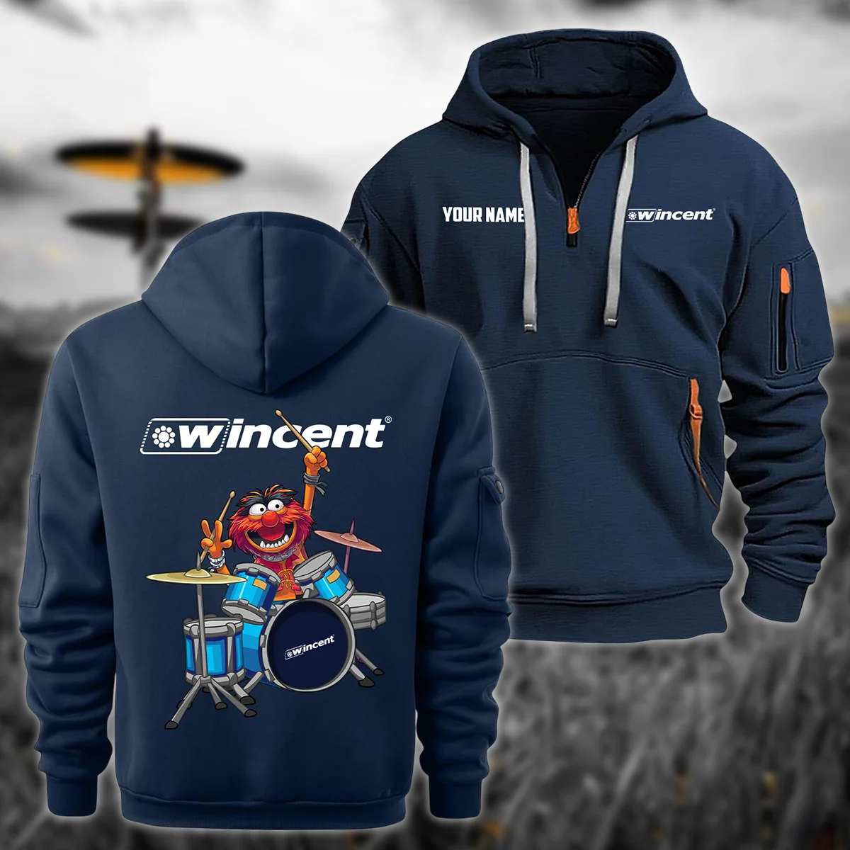 Wincent Drums Exclusive Logo - Personalized Hoodie Half Zipper QTDR210425A4WCT - Navy